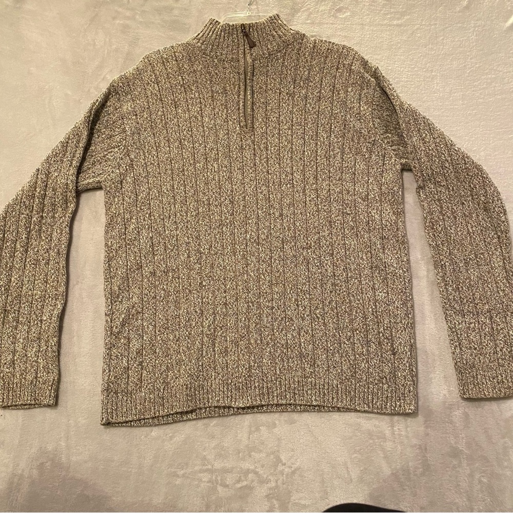 Oscar De La Renta Sweater Men’s XL Beige White 1/4 Zip Long Sleeve Ribbed